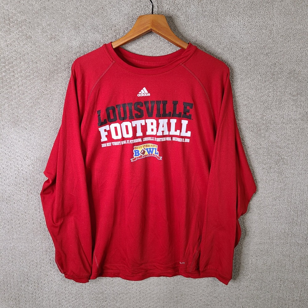 Adidas Shirt Mens XL Red Louisville Football Beef O Bradys Bowl Long Sleeve‎